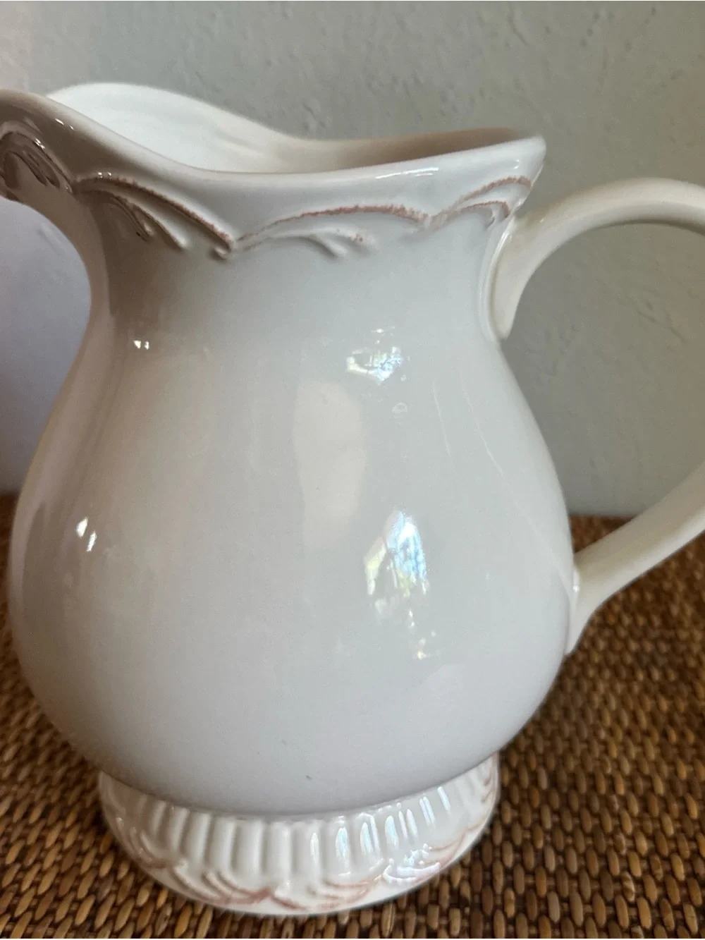 Southern Living Touch of Home Grandmacore Cream Ceramic 2 QT Pitcher cottage
